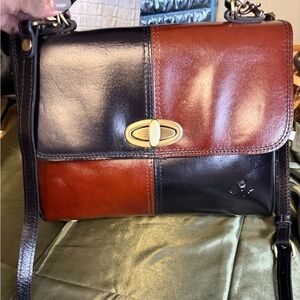 Patricia Nash Two-Tone Black and Brown Patchwork Leather Crossbody